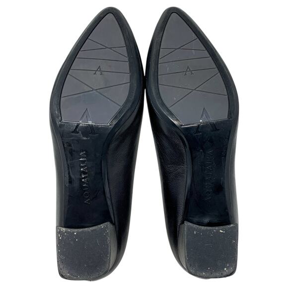 Aquatalia Pasha Black Leather Almond Toe Low Block Heels Weatherproof Pumps - Picture 9 of 9